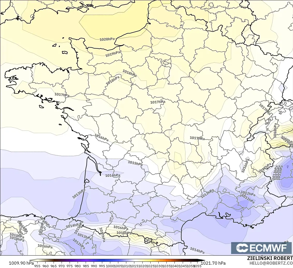 ECMWF IFS 0,25° modelo - França, Pressão
