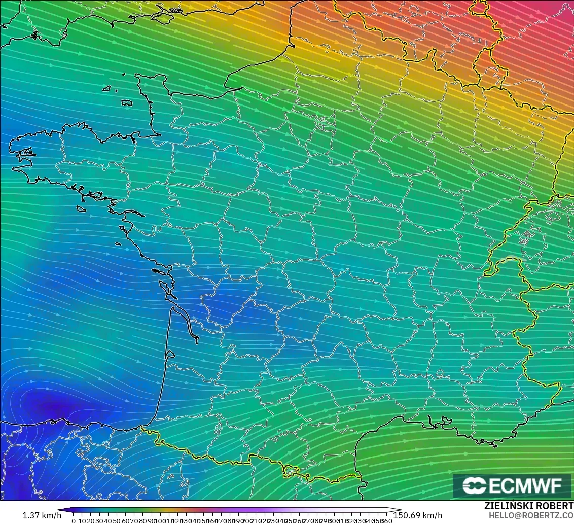 ECMWF IFS 0,25° modelo - França, Vento a 300 hPa (corrente em jato)