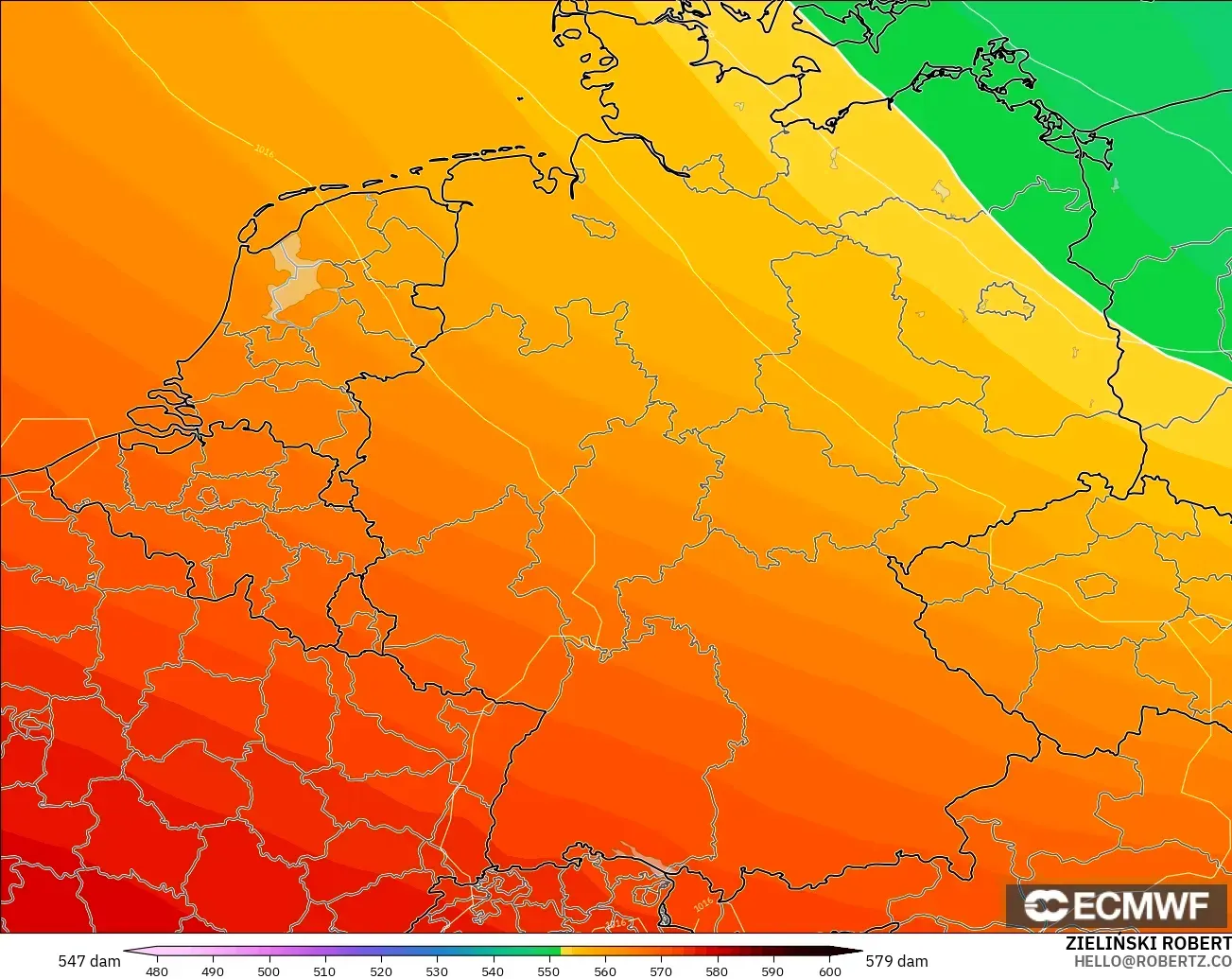 ECMWF IFS 0,25° modelo - Alemanha, Altura geopotencial a 500 hPa