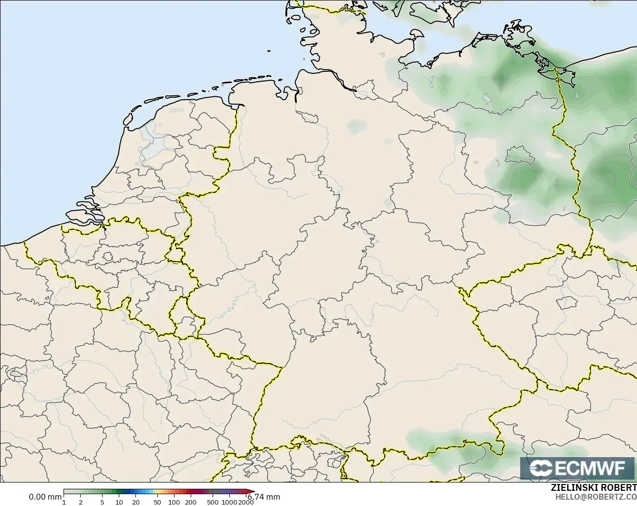 ECMWF IFS 0,25° modelo - Alemanha, Acúmulo de precipitação