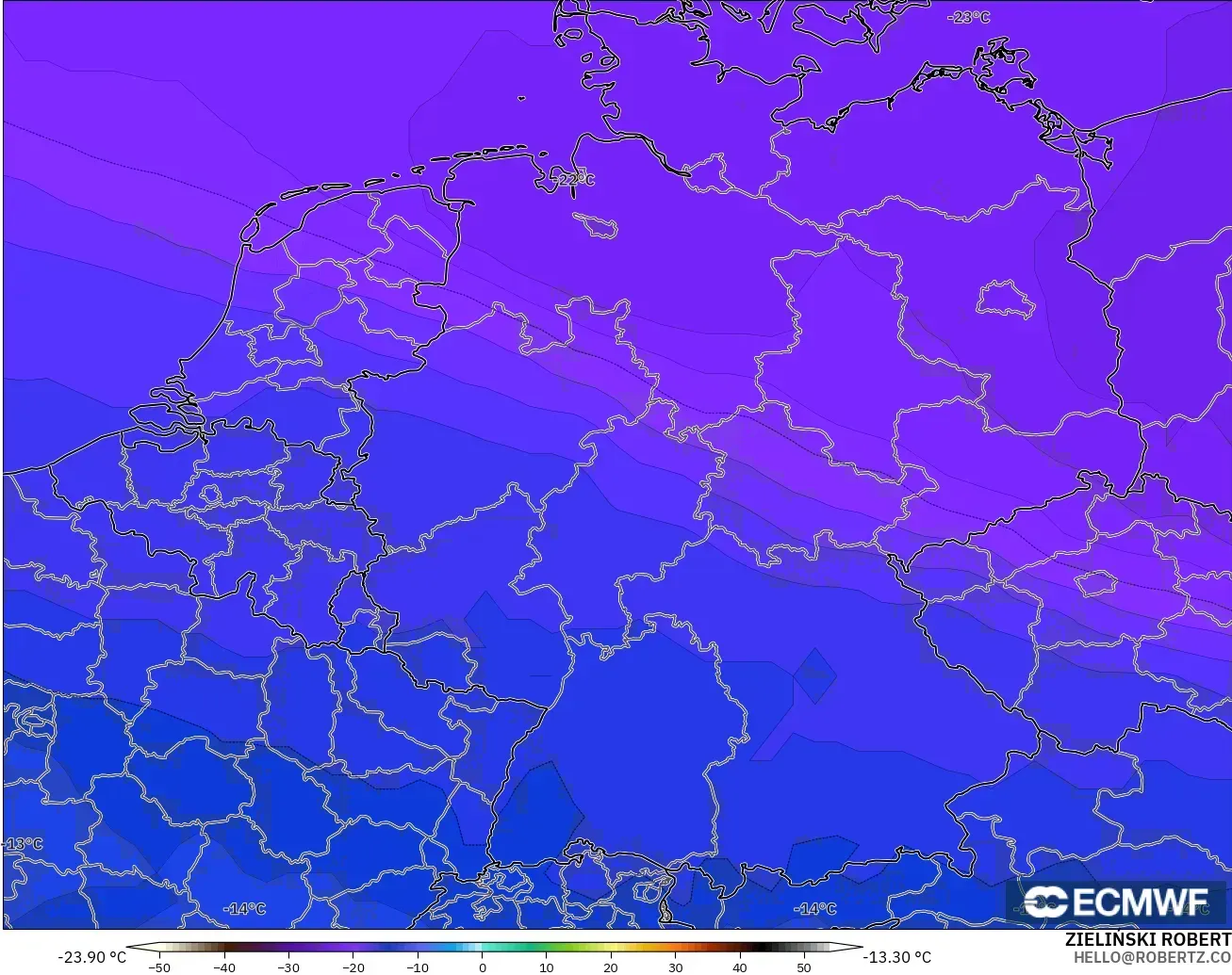 ECMWF IFS 0,25° modelo - Alemanha, Temperatura a 500 hPa