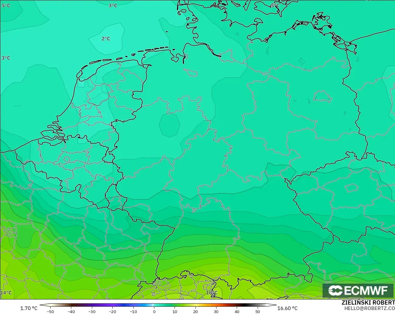 ECMWF IFS 0,25° modelo - Alemanha, Temperatura a 850 hPa
