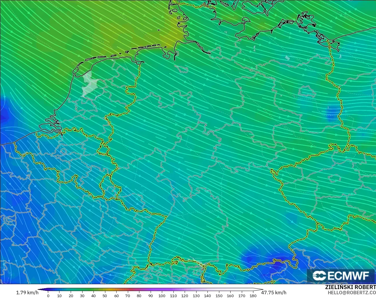 ECMWF IFS 0,25° modelo - Alemanha, Vento a 10 m