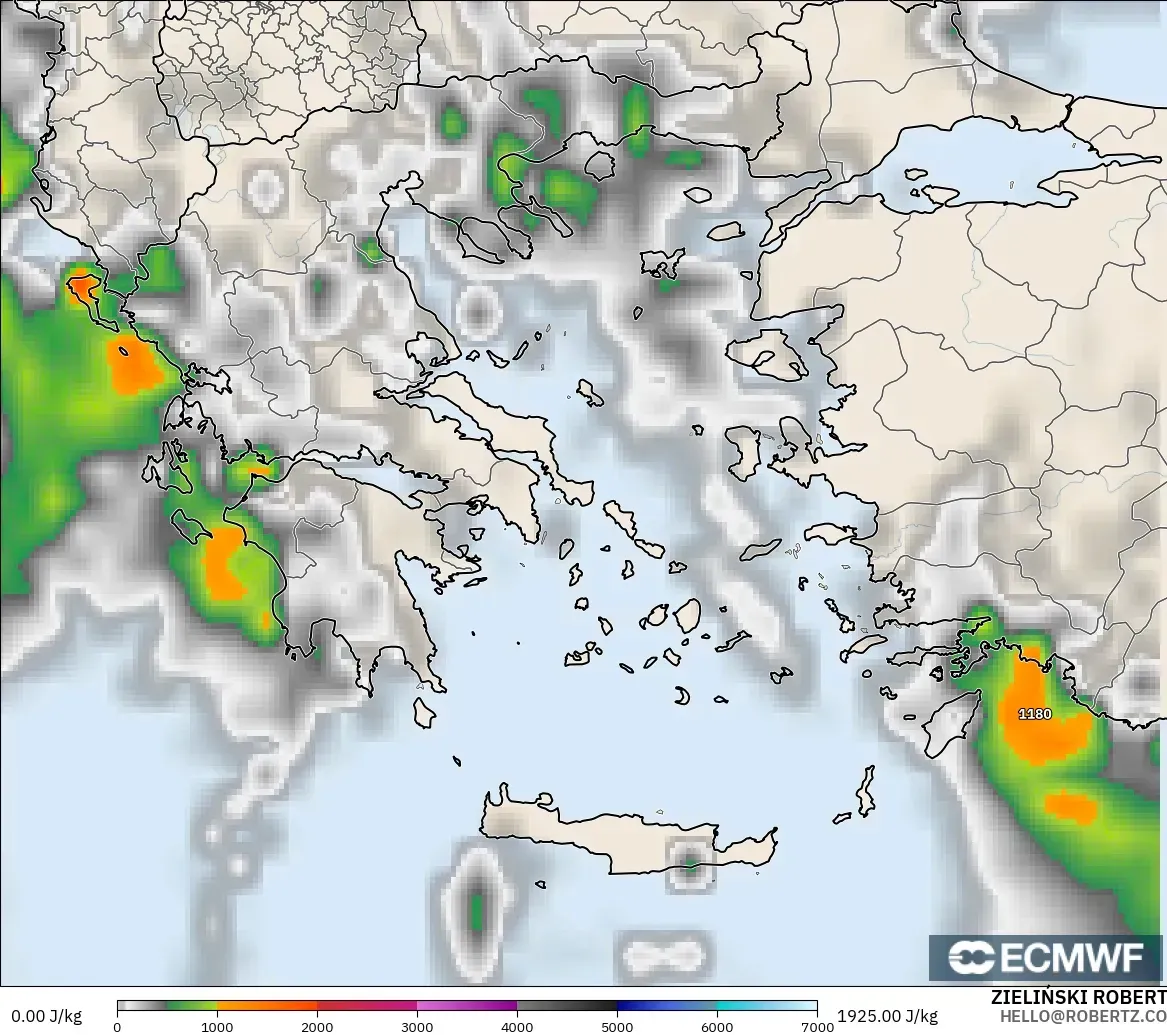 ECMWF IFS 0,25° modelo - Grécia, CAPE