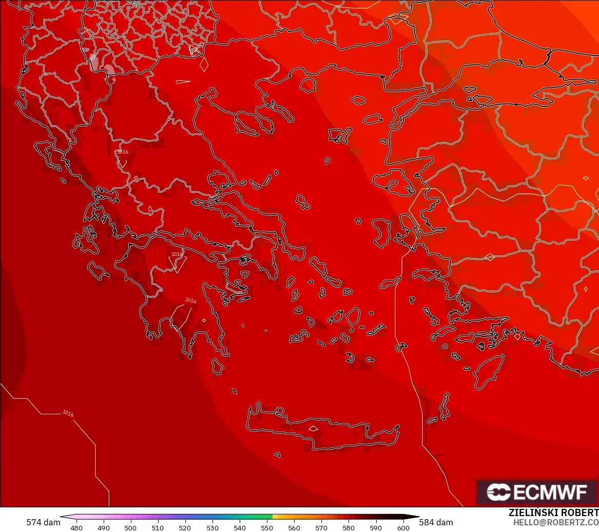 ECMWF IFS 0,25° modelo - Grécia, Altura geopotencial a 500 hPa