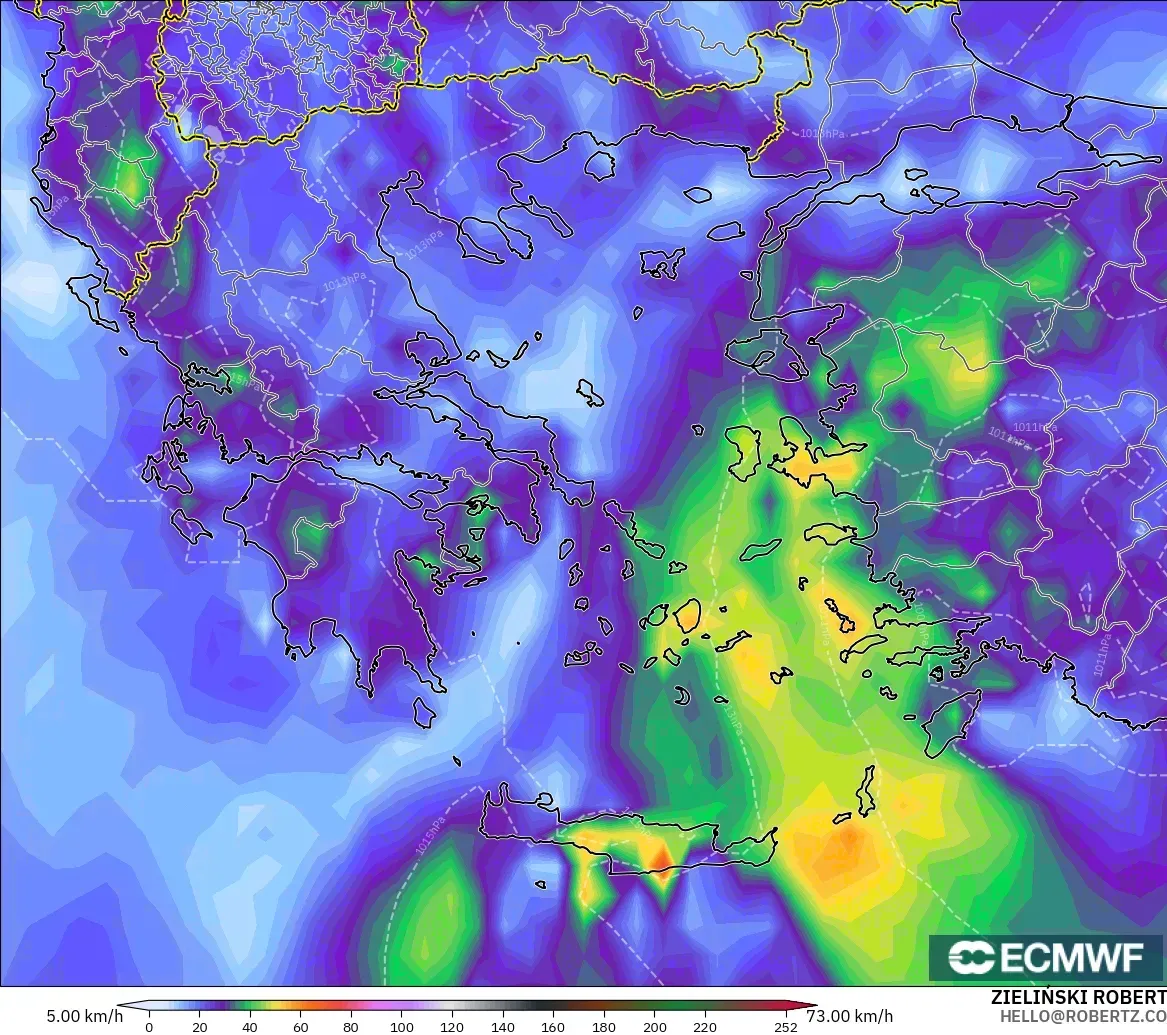 ECMWF IFS 0,25° modelo - Grécia, Rajadas de vento
