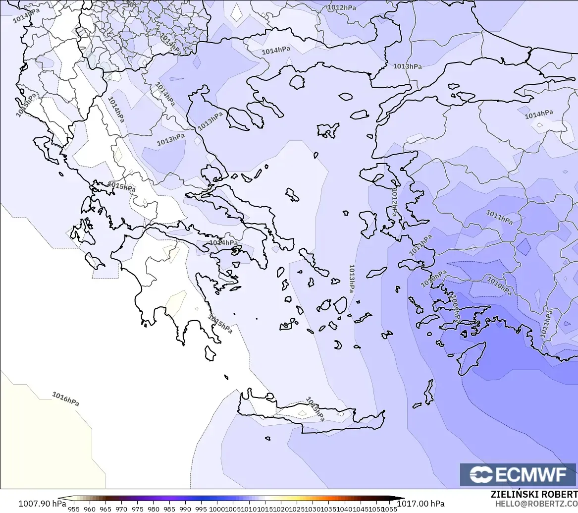 ECMWF IFS 0,25° modelo - Grécia, Pressão