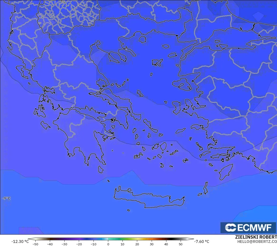 ECMWF IFS 0,25° modelo - Grécia, Temperatura a 500 hPa
