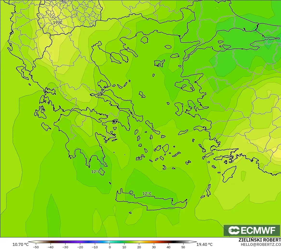 ECMWF IFS 0,25° modelo - Grécia, Temperatura a 850 hPa