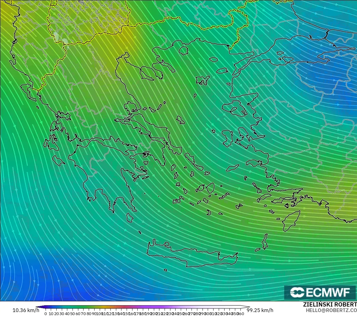 ECMWF IFS 0,25° modelo - Grécia, Vento a 300 hPa (corrente em jato)