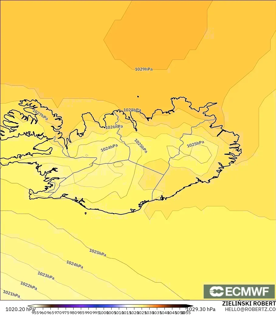 ECMWF IFS 0,25° modelo - Islândia, Pressão