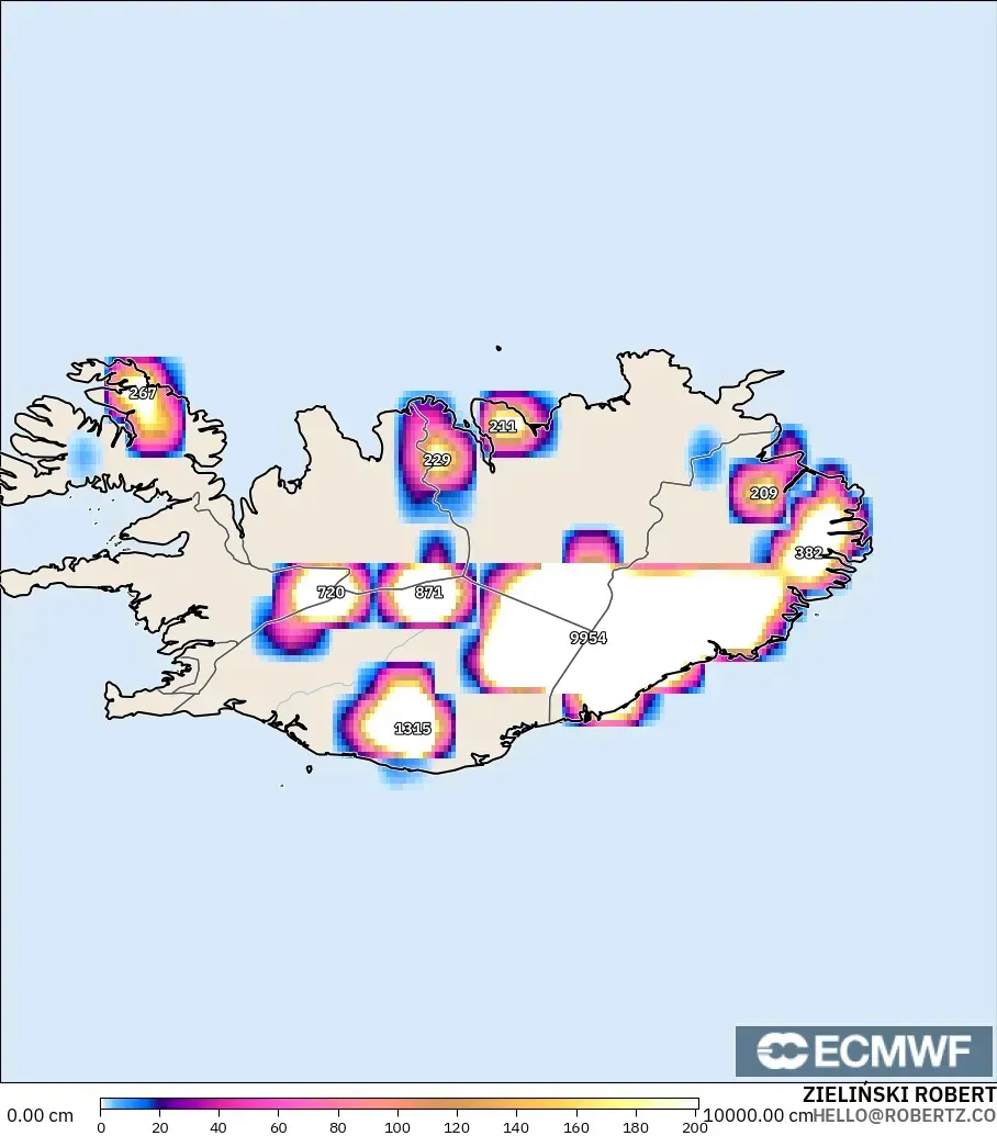 ECMWF IFS 0,25° modelo - Islândia, Profundidade da neve