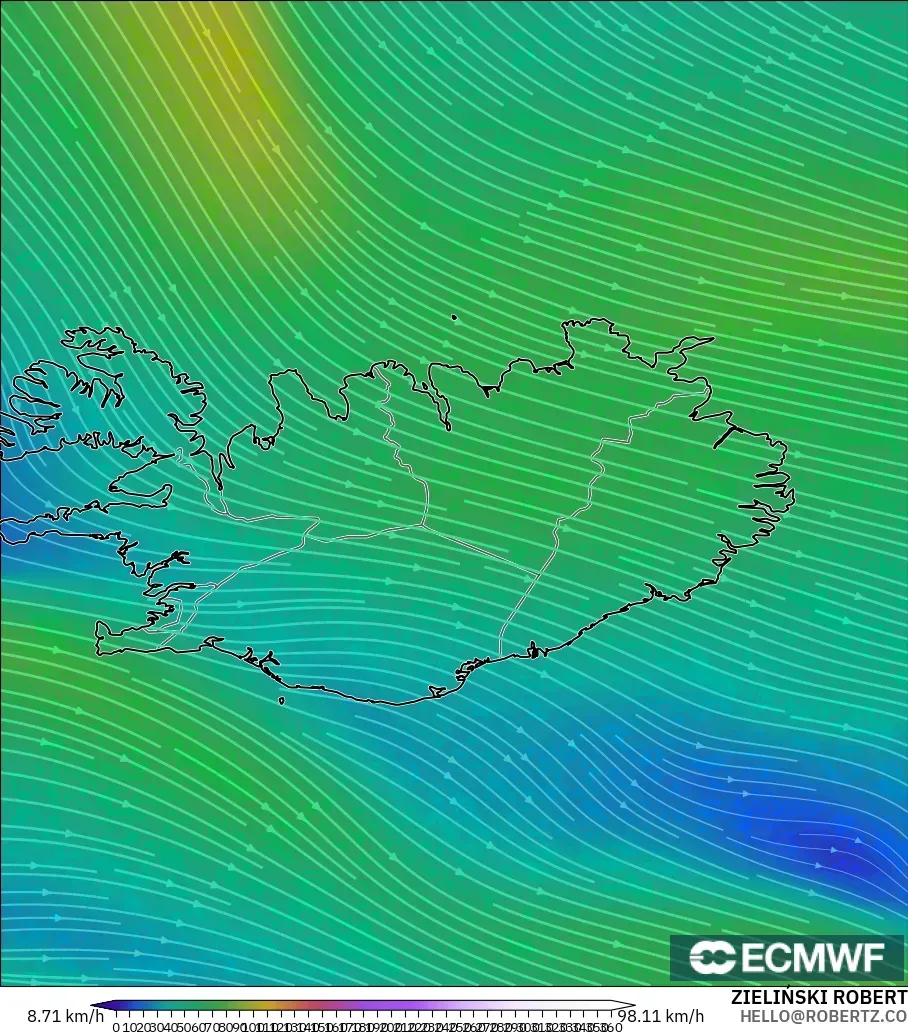 ECMWF IFS 0,25° modelo - Islândia, Vento a 300 hPa (corrente em jato)