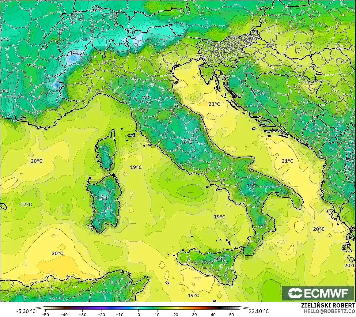 ECMWF IFS 0,25° modelo - Itália, Ponto de orvalho a 2 m