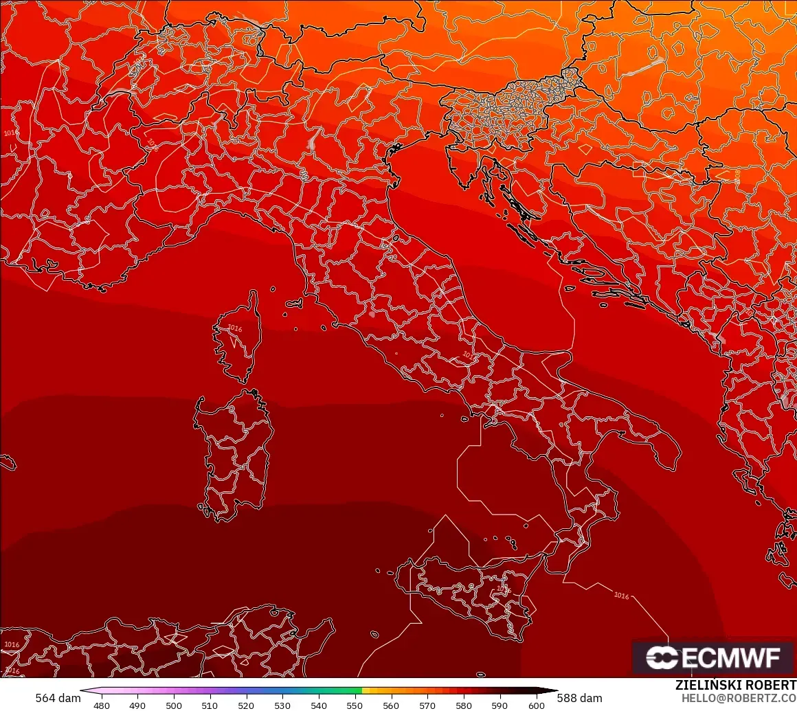 ECMWF IFS 0,25° modelo - Itália, Altura geopotencial a 500 hPa