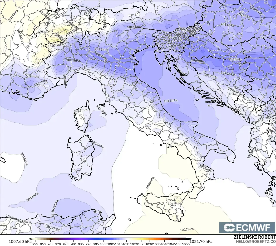 ECMWF IFS 0,25° modelo - Itália, Pressão