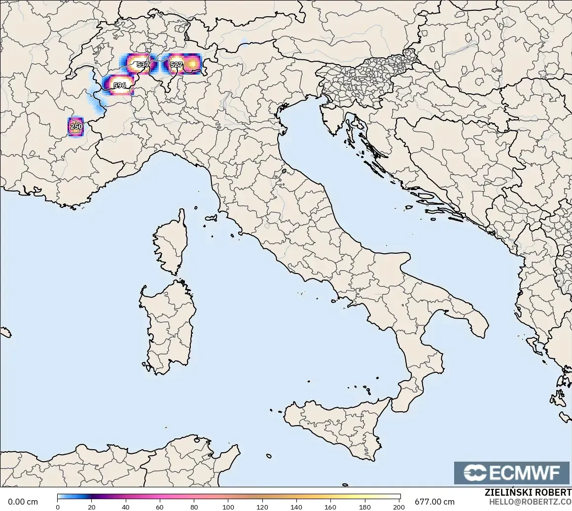 ECMWF IFS 0,25° modelo - Itália, Profundidade da neve