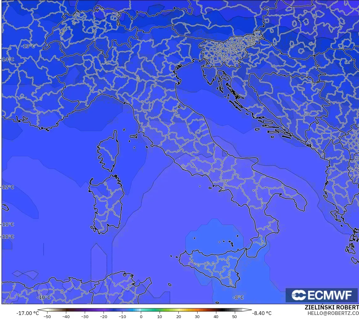 ECMWF IFS 0,25° modelo - Itália, Temperatura a 500 hPa