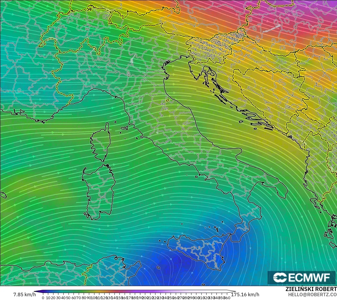 ECMWF IFS 0,25° modelo - Itália, Vento a 300 hPa (corrente em jato)