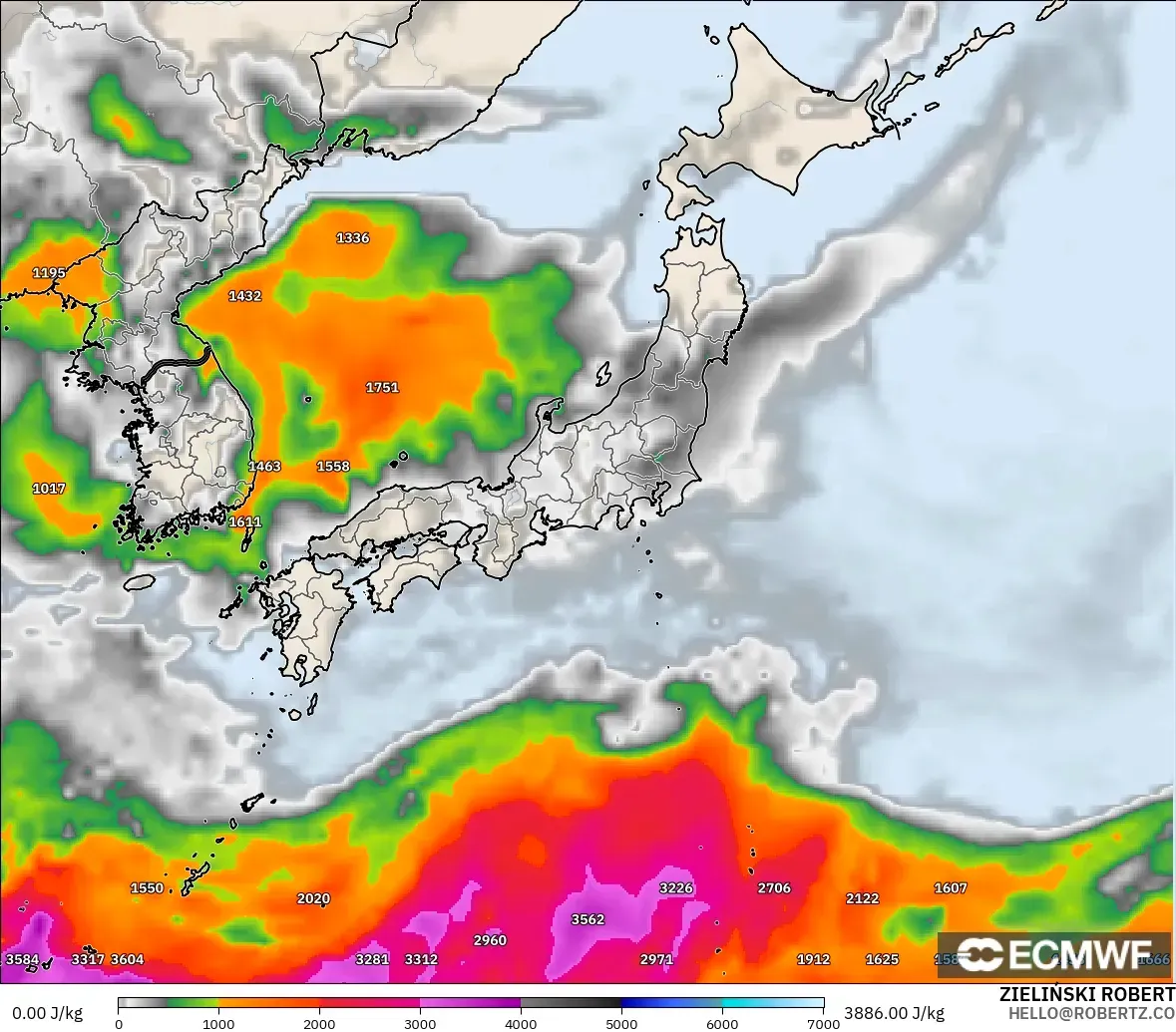 ECMWF IFS 0,25° modelo - Japão, CAPE