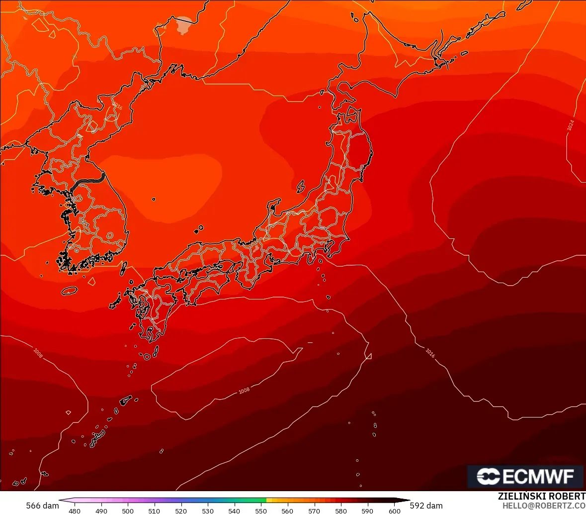 ECMWF IFS 0,25° modelo - Japão, Altura geopotencial a 500 hPa