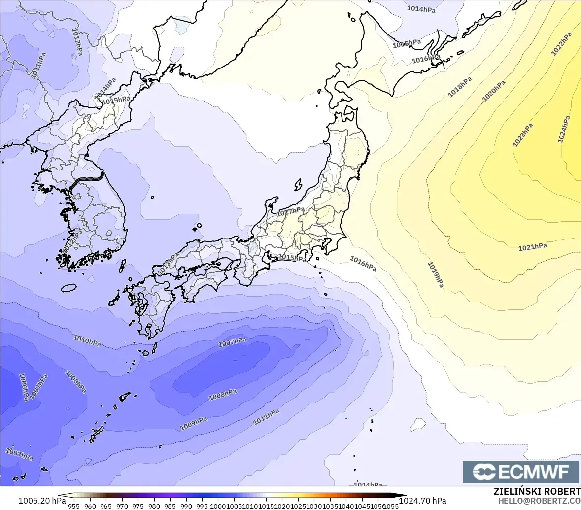 ECMWF IFS 0,25° modelo - Japão, Pressão