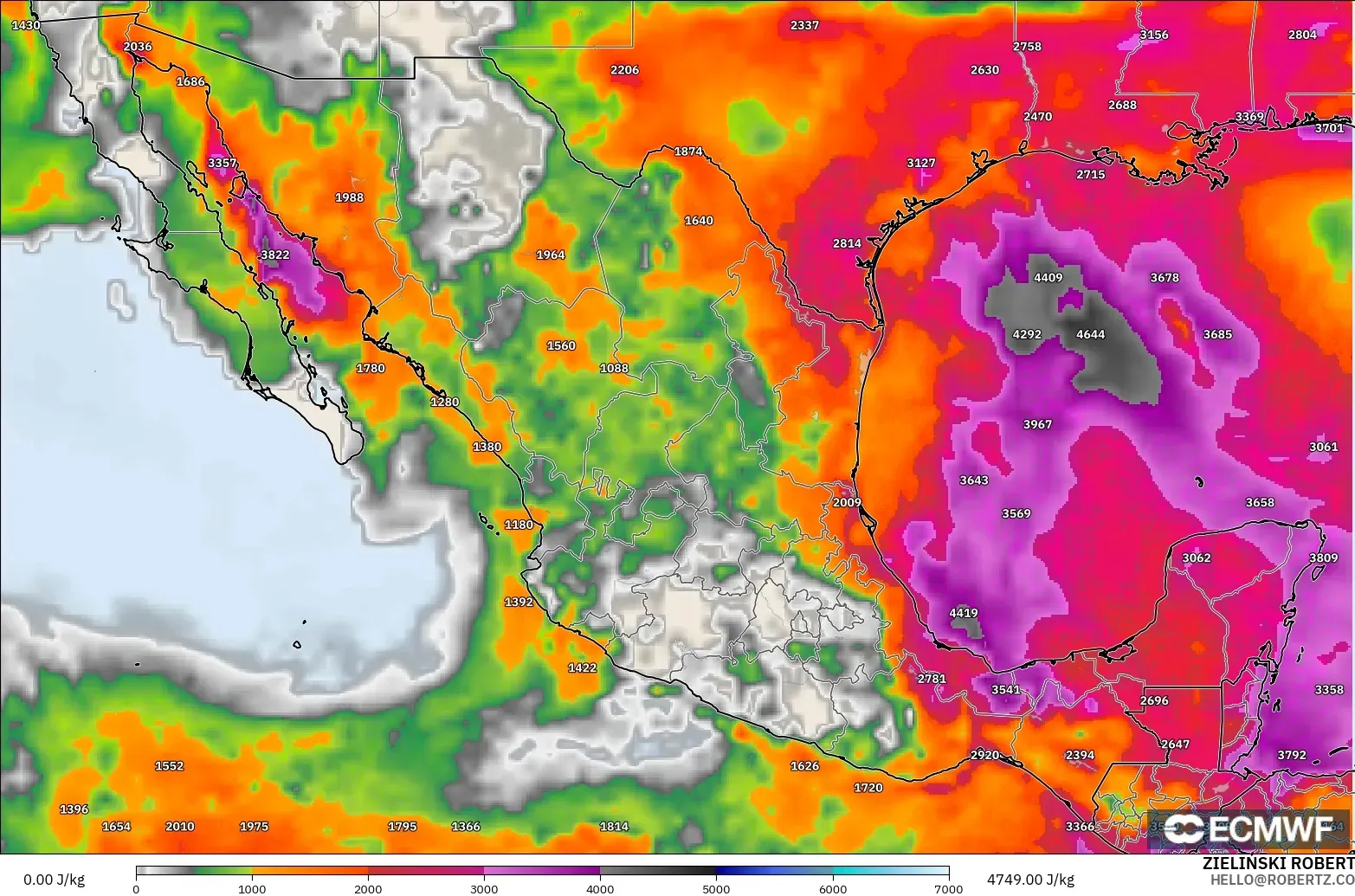 ECMWF IFS 0,25° modelo - México, CAPE