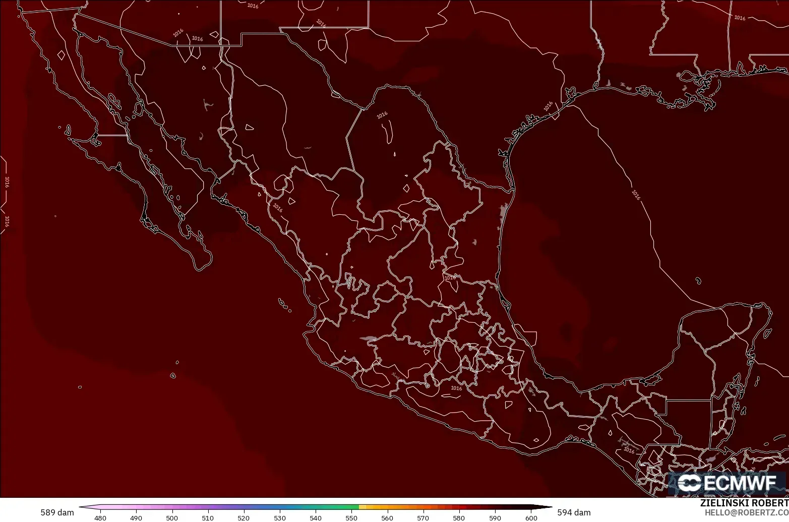 ECMWF IFS 0,25° modelo - México, Altura geopotencial a 500 hPa