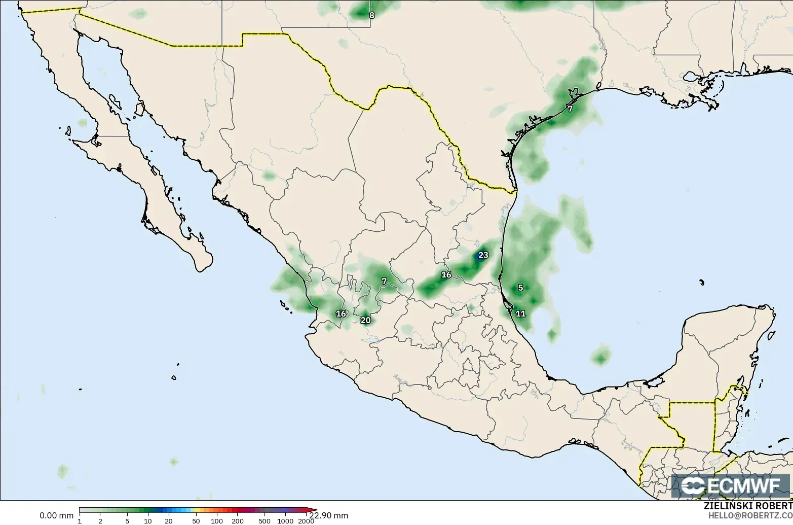 ECMWF IFS 0,25° modelo - México, Acúmulo de precipitação