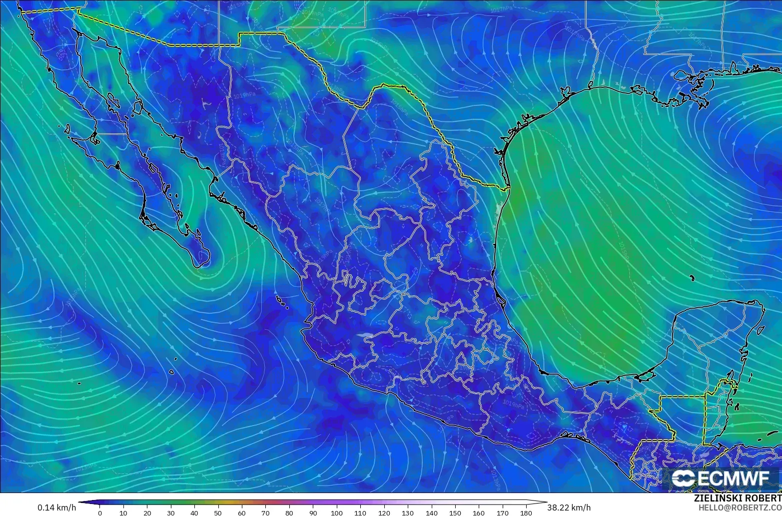 ECMWF IFS 0,25° modelo - México, Vento a 10 m