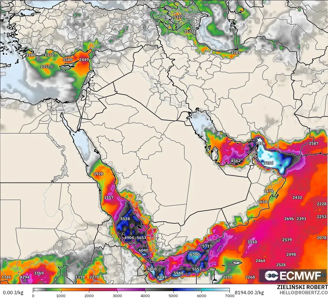 ECMWF IFS 0,25° modelo - Oriente Médio, CAPE
