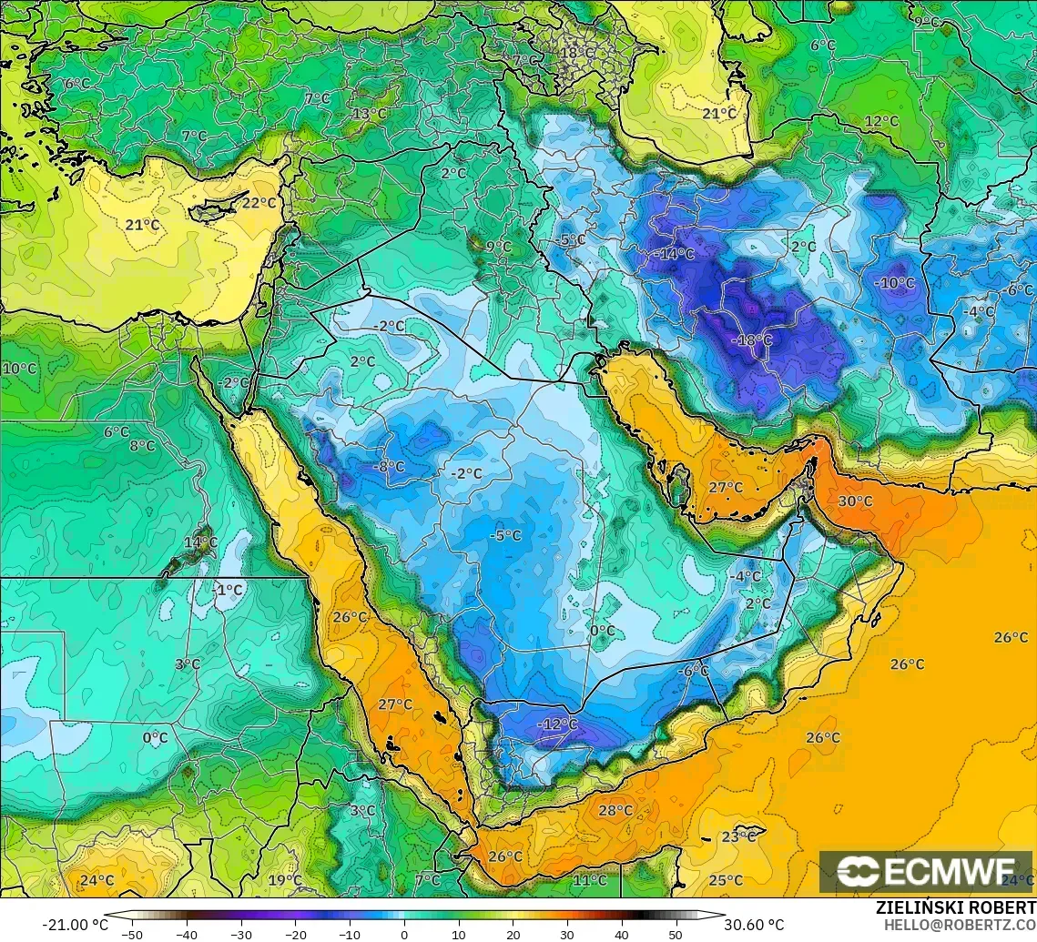 ECMWF IFS 0,25° modelo - Oriente Médio, Ponto de orvalho a 2 m