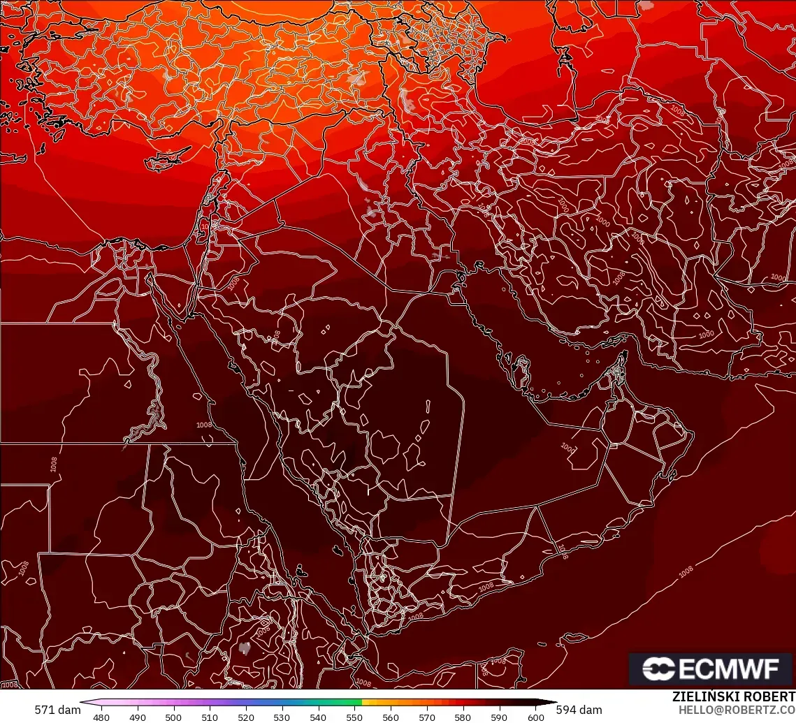 ECMWF IFS 0,25° modelo - Oriente Médio, Altura geopotencial a 500 hPa