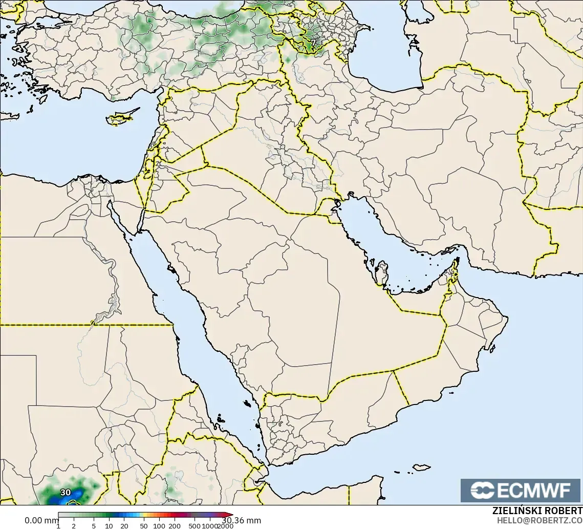 ECMWF IFS 0,25° modelo - Oriente Médio, Acúmulo de precipitação