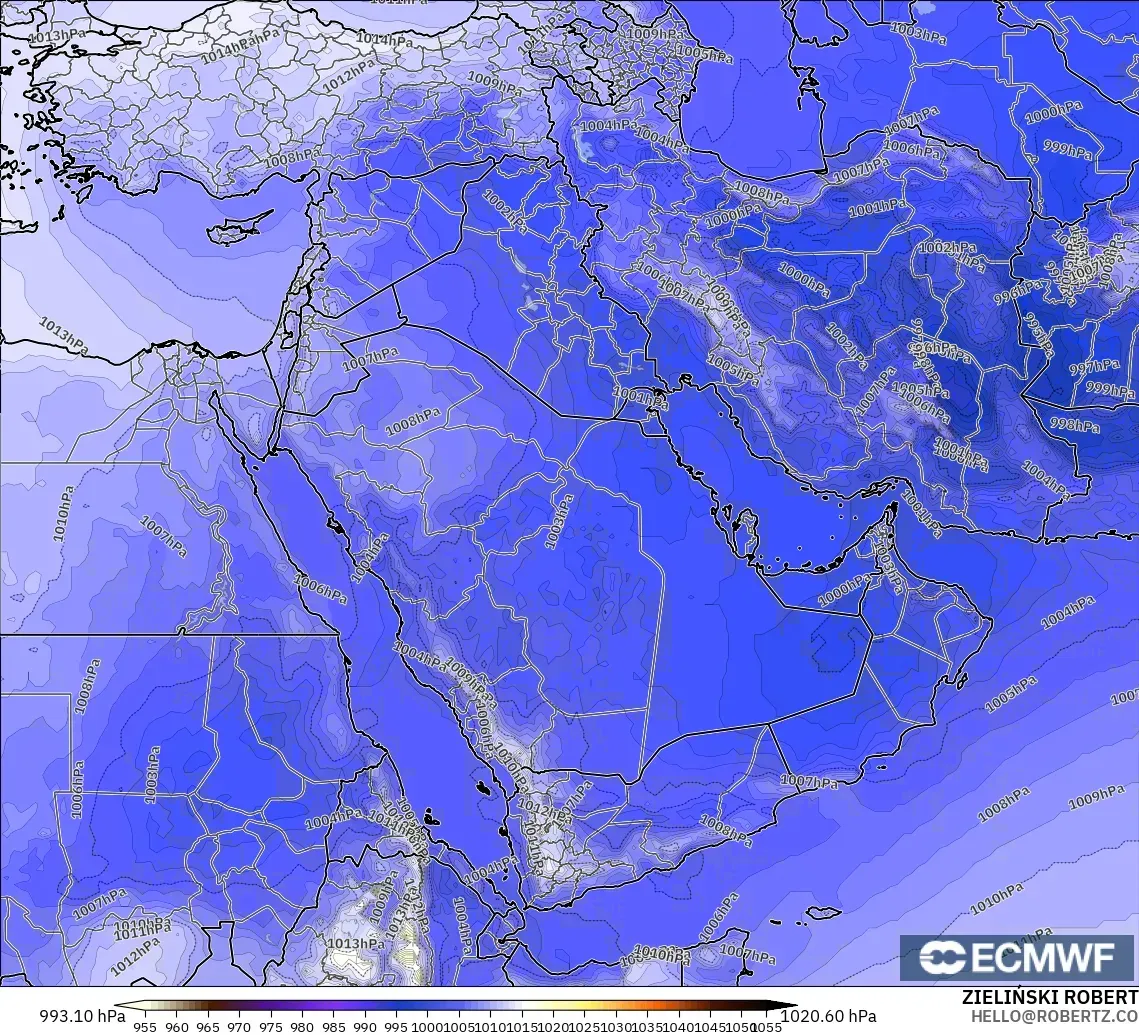 ECMWF IFS 0,25° modelo - Oriente Médio, Pressão