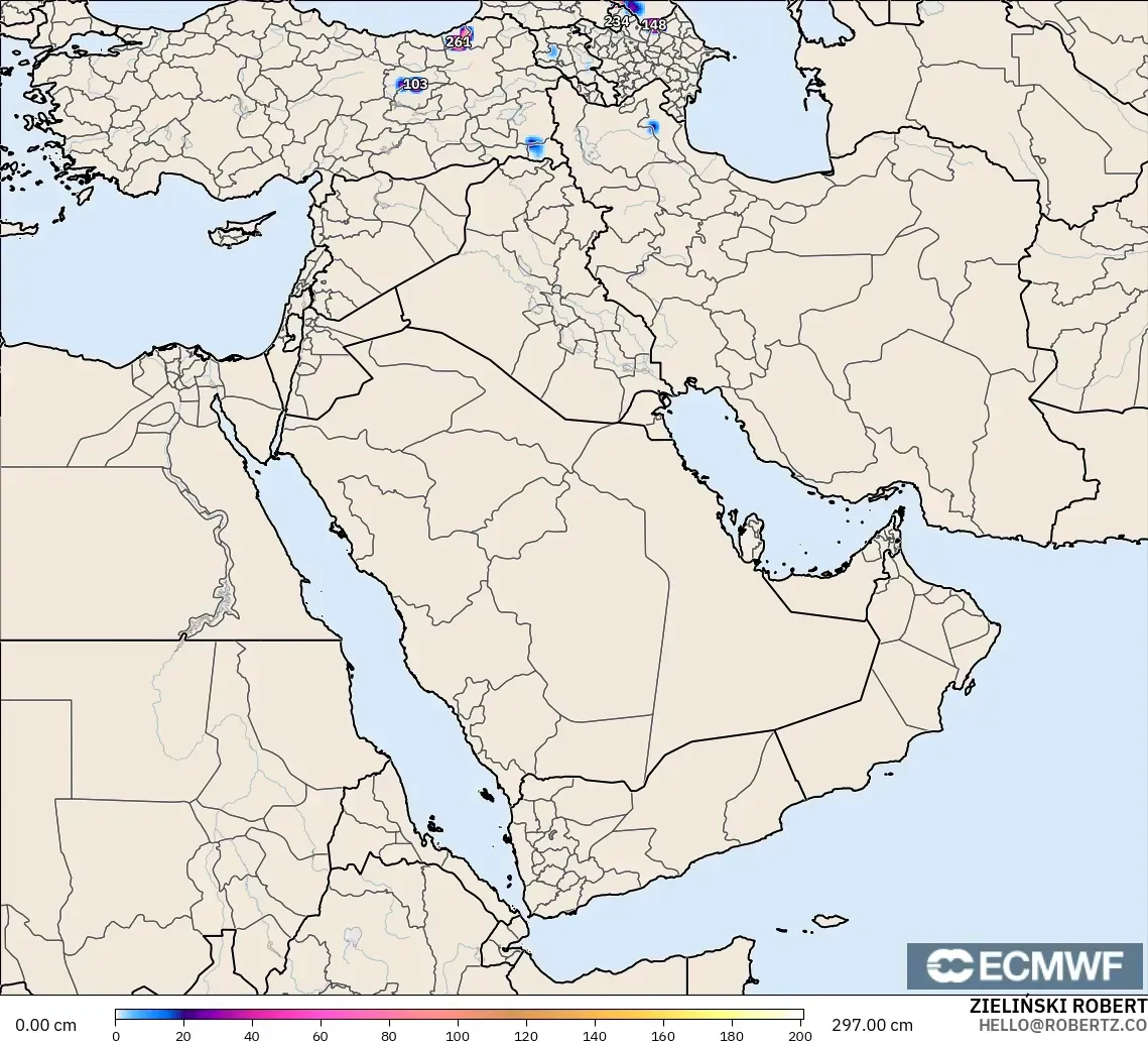 ECMWF IFS 0,25° modelo - Oriente Médio, Profundidade da neve