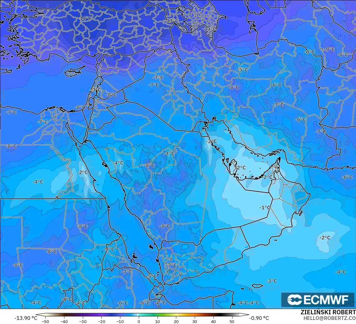 ECMWF IFS 0,25° modelo - Oriente Médio, Temperatura a 500 hPa