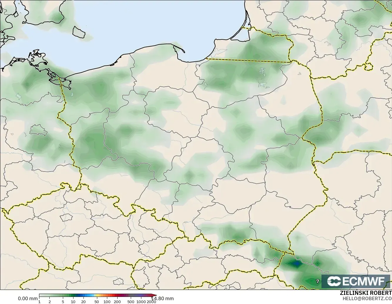 ECMWF IFS 0,25° modelo - Polônia, Acúmulo de precipitação