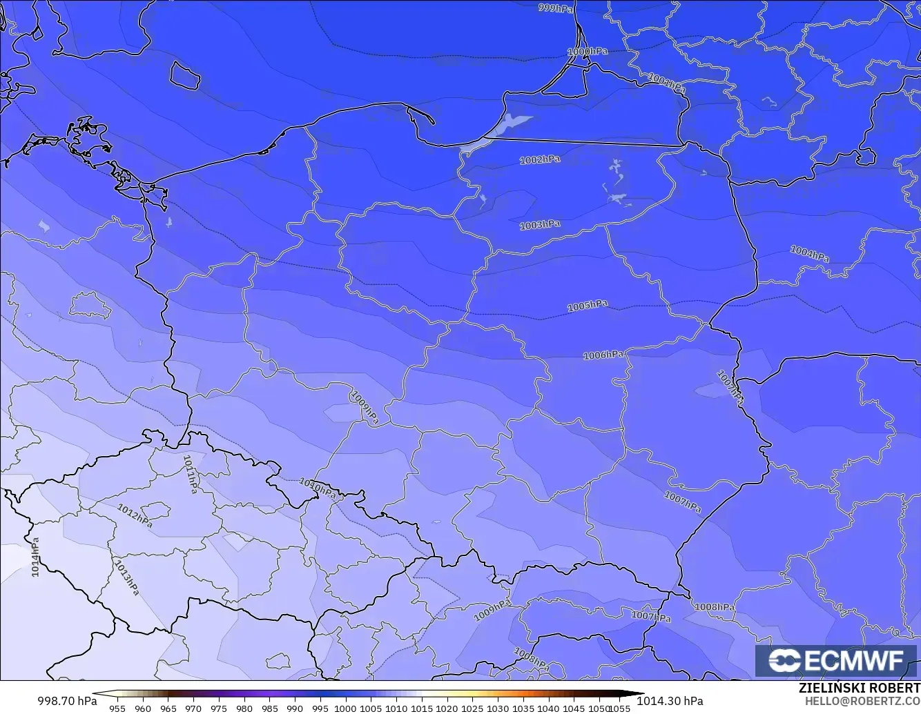 ECMWF IFS 0,25° modelo - Polônia, Pressão