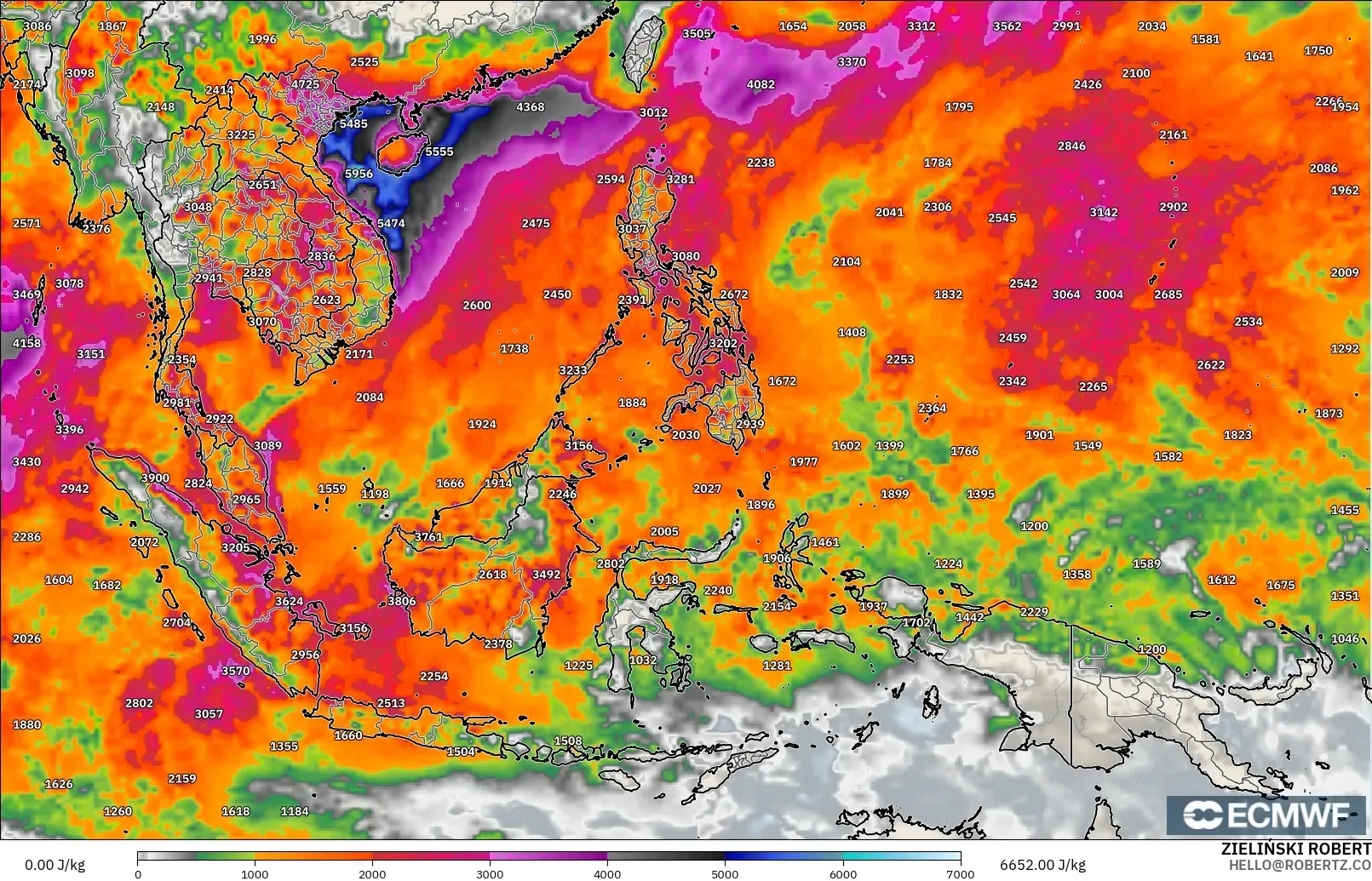 ECMWF IFS 0,25° modelo - Sudeste Asiático, CAPE