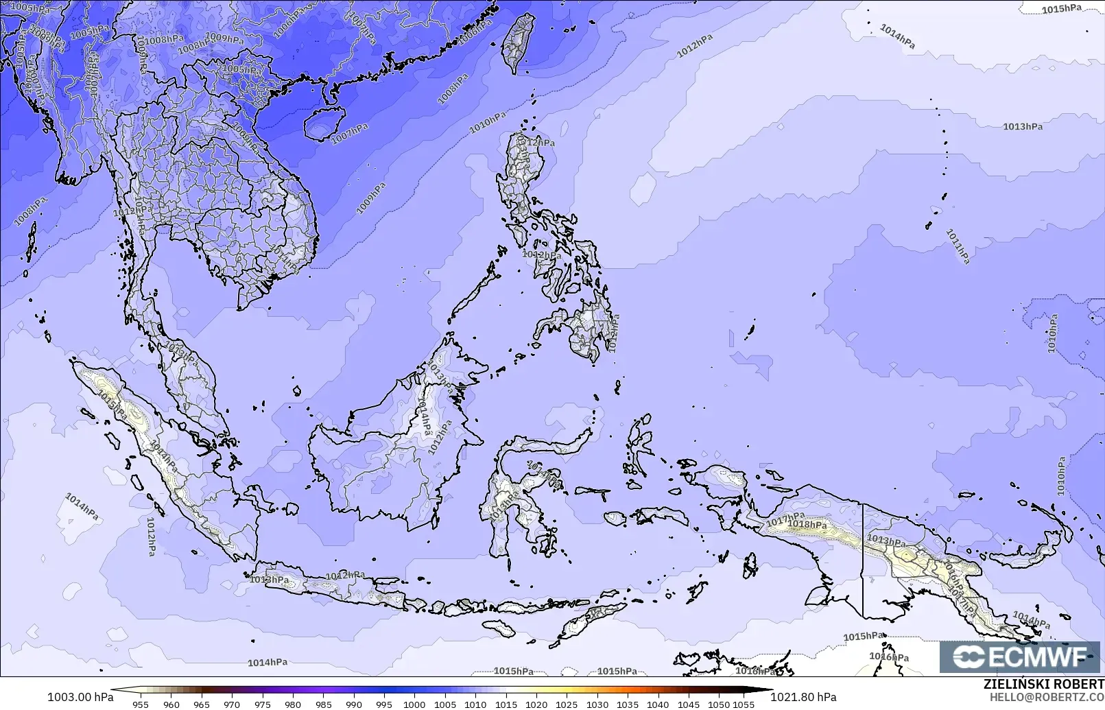 ECMWF IFS 0,25° modelo - Sudeste Asiático, Pressão