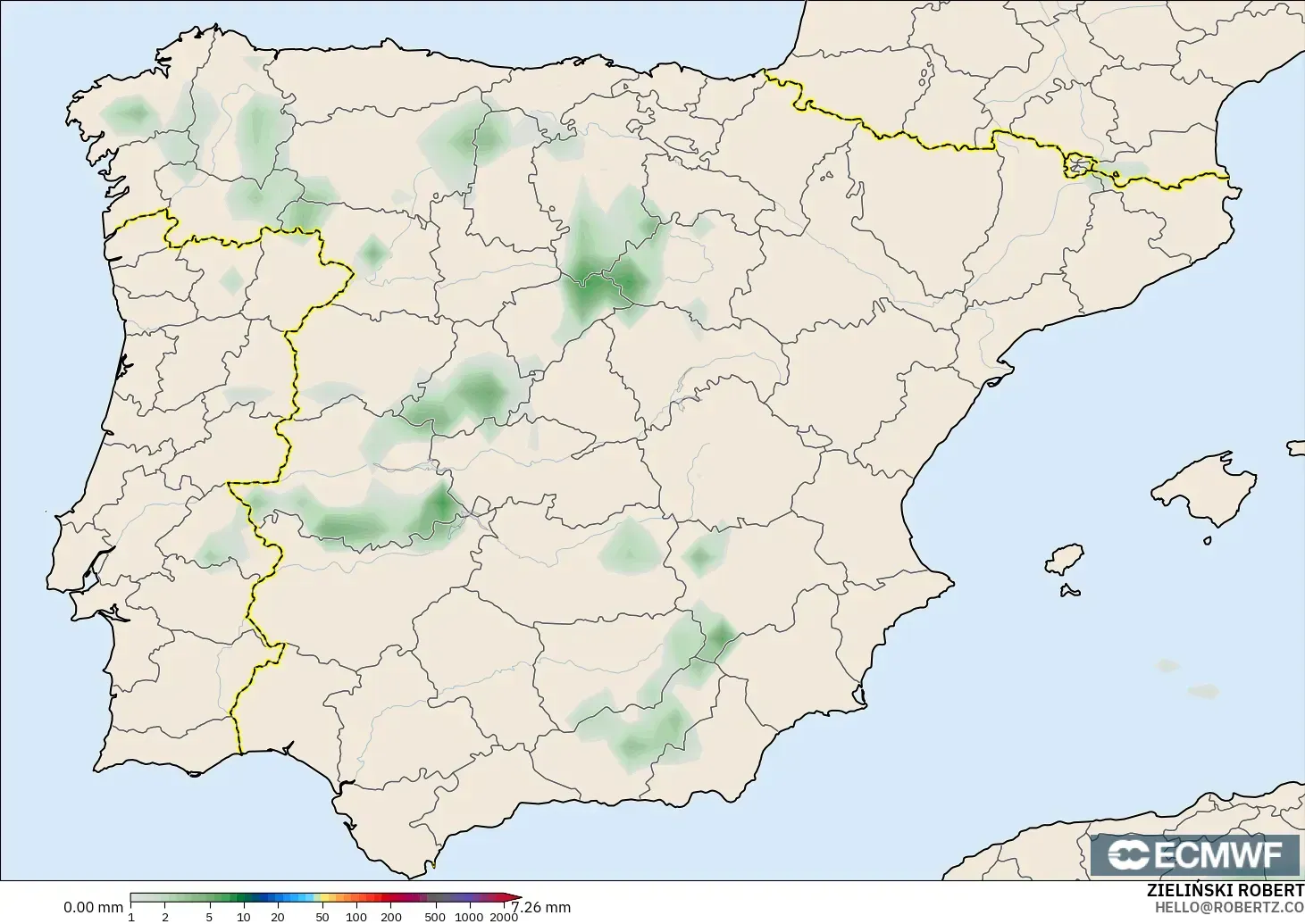 ECMWF IFS 0,25° modelo - Espanha, Acúmulo de precipitação