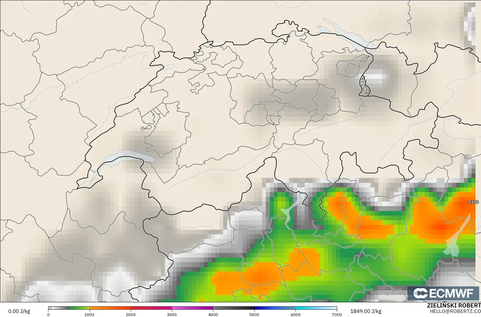 ECMWF IFS 0,25° modelo - Suíça, CAPE