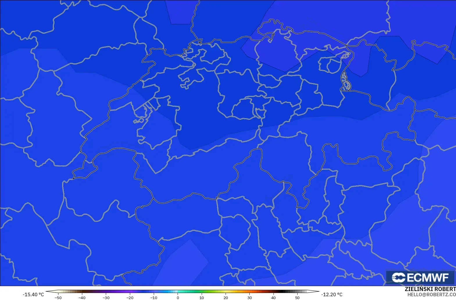 ECMWF IFS 0,25° modelo - Suíça, Temperatura a 500 hPa