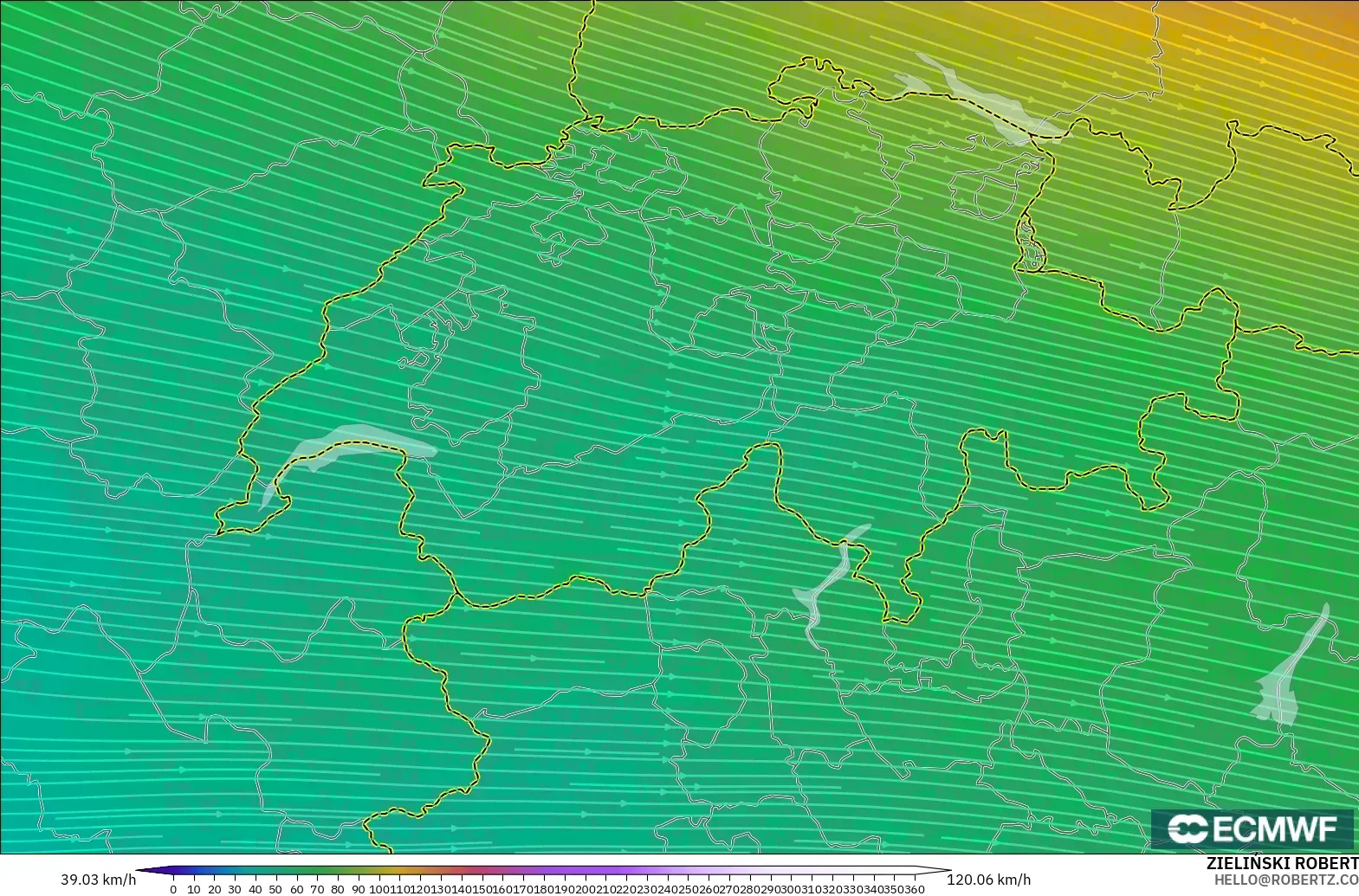 ECMWF IFS 0,25° modelo - Suíça, Vento a 300 hPa (corrente em jato)