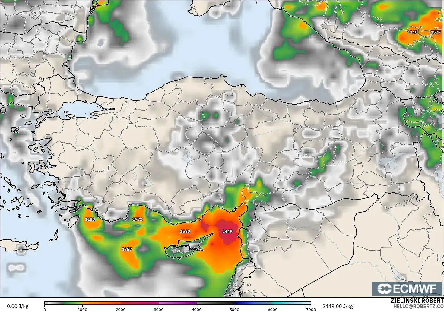 ECMWF IFS 0,25° modelo - Turquia, CAPE