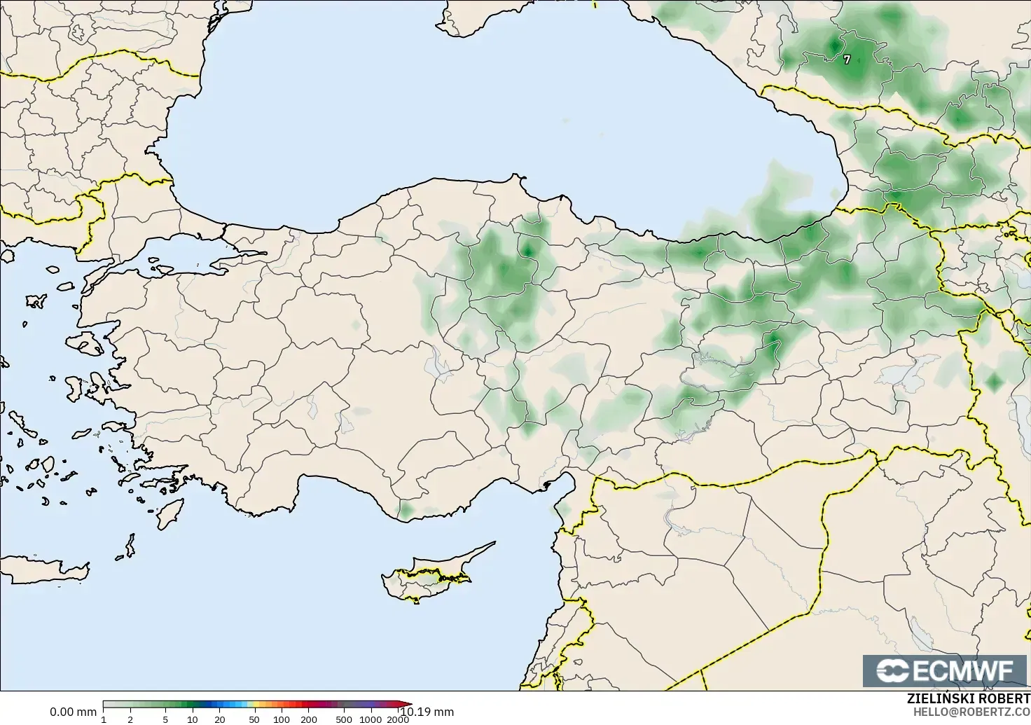ECMWF IFS 0,25° modelo - Turquia, Acúmulo de precipitação