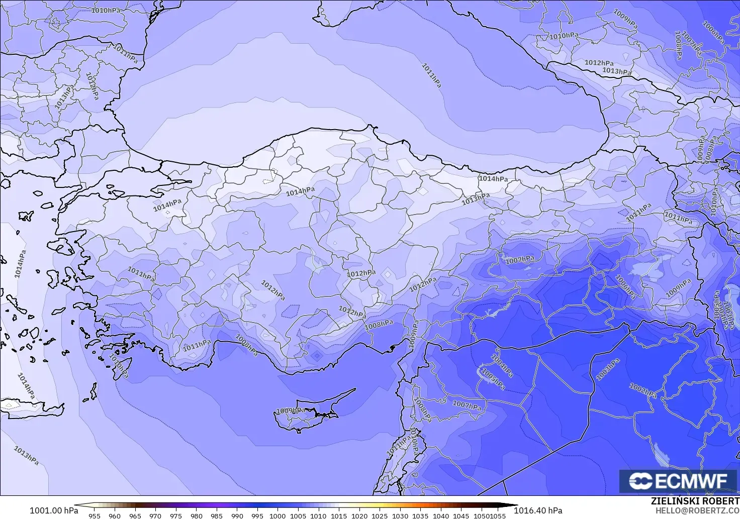 ECMWF IFS 0,25° modelo - Turquia, Pressão