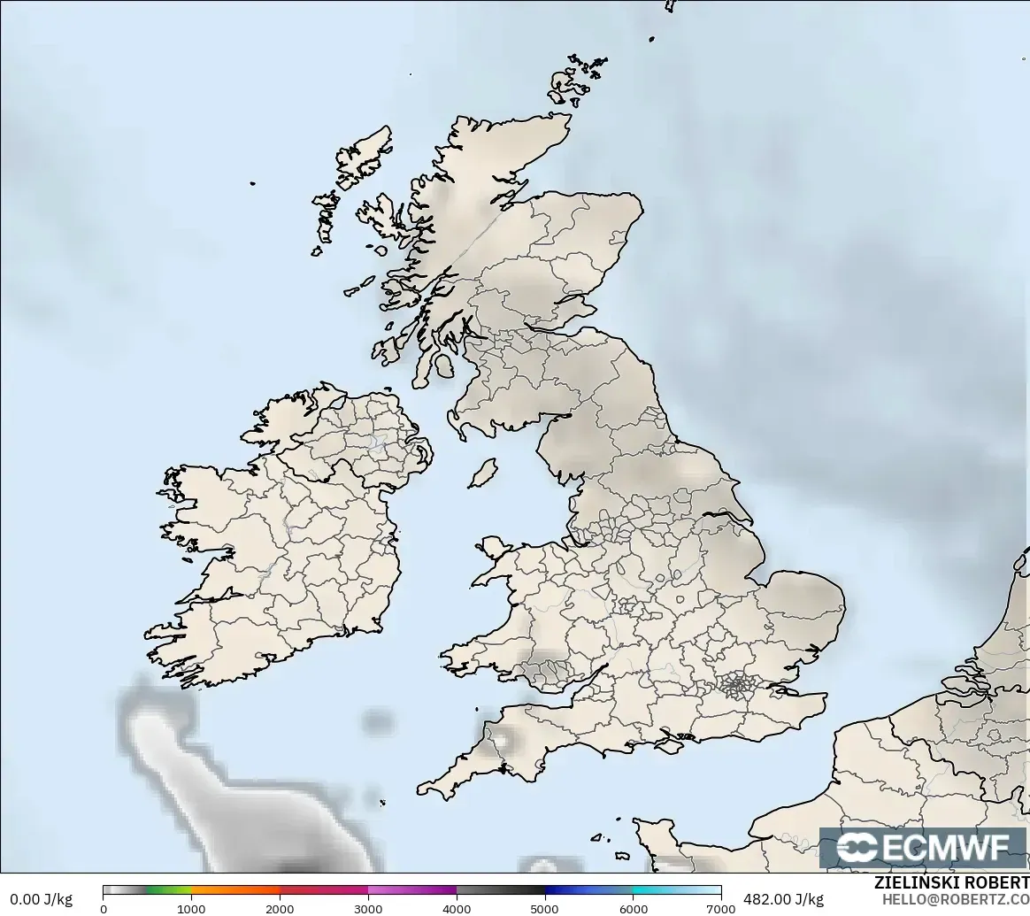 ECMWF IFS 0,25° modelo - Reino Unido, CAPE