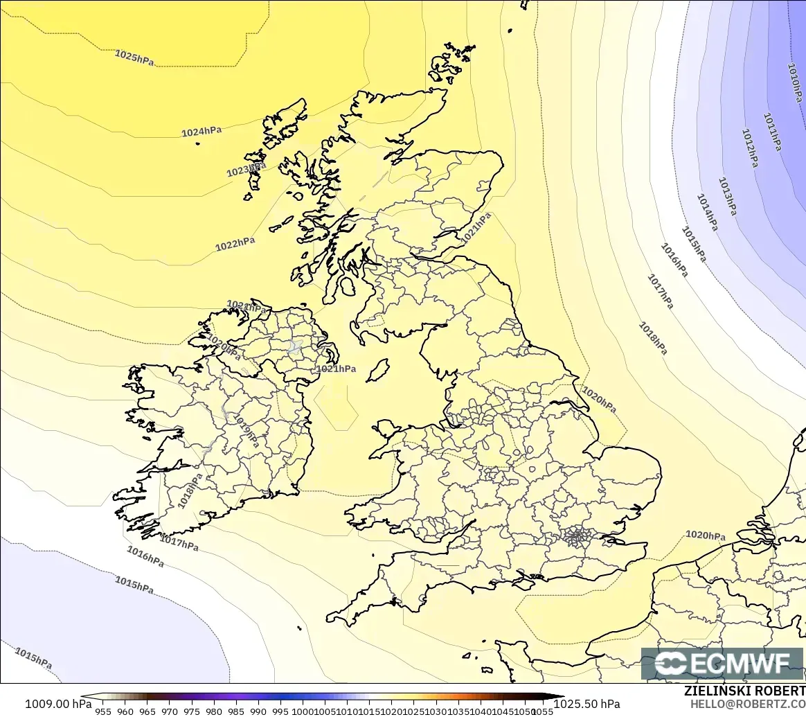 ECMWF IFS 0,25° modelo - Reino Unido, Pressão